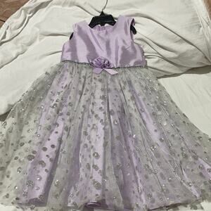 Marmellata 5 lavender silver polka dot long dressy dress worn once euc